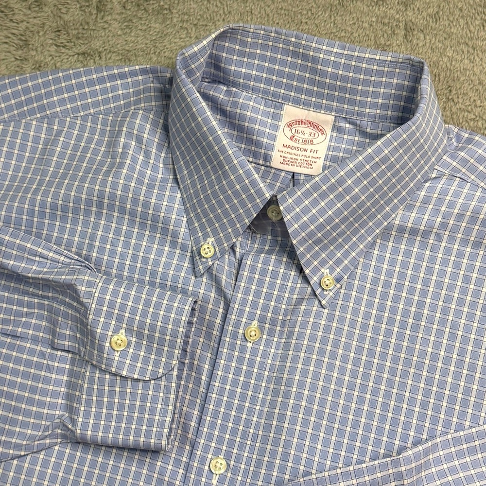 Brooks Brothers Madison Fit Non-Iron Stretch Supima Cotton Shirt 16.5 33 Blue